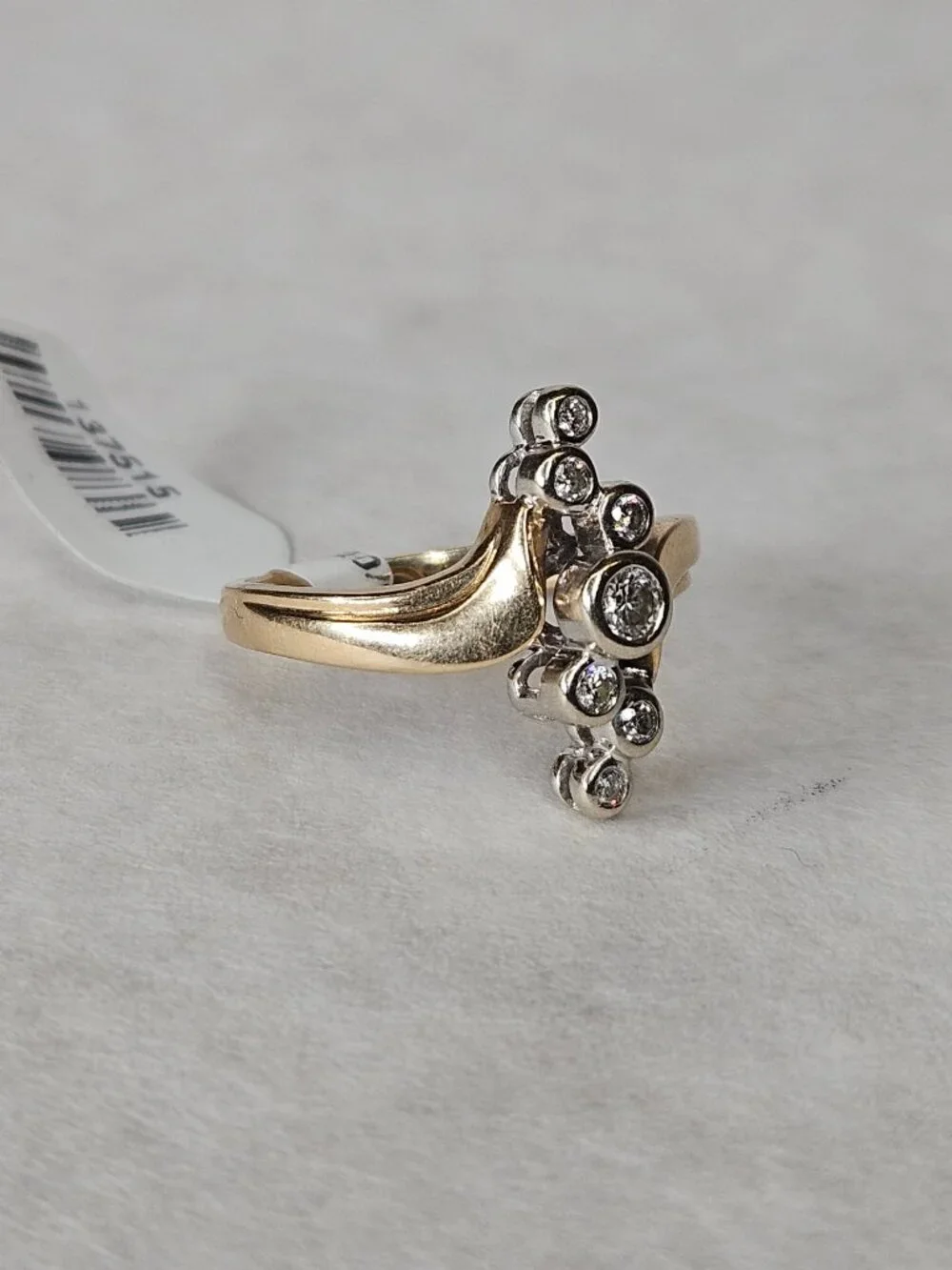 14K Yellow Gold Diamond Offset Vertical Band Cocktail Ring 0.26TCW Size 6.75